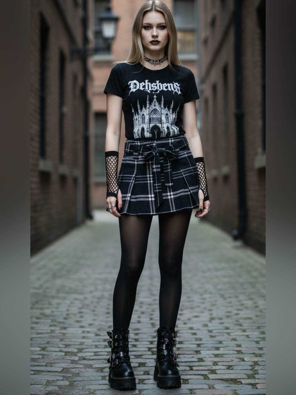 Y2K American Eagle Black Cream Pleated Mini Micro Skirt Belted Goth Punk